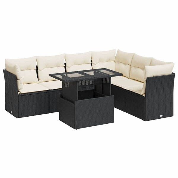 vidaXL Salon de jardin 7 Pièces avec coussins noir résine tressée