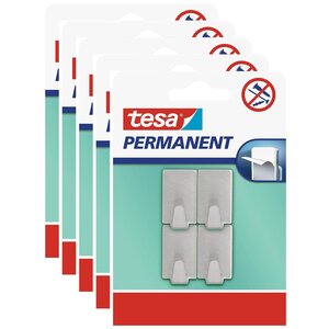 Pack 4 Crochets Permanents Rectangulaires Métal Brossé Adhésifs Taille S Gris x 5 TESA