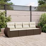 vidaXL Salon de jardin 4 Pièces avec coussins marron résine tressée