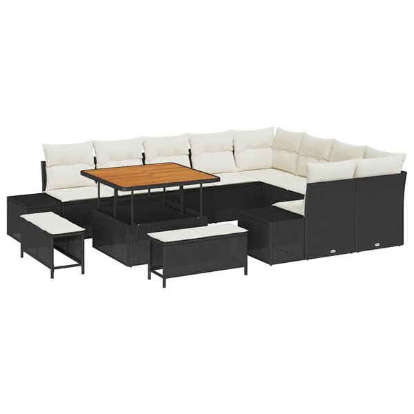 vidaXL Ensemble de canapé de jardin 12 Pièces Noir Poly rotin