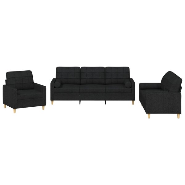 vidaXL Ensemble de canapés 3 Pièces avec coussins noir tissu
