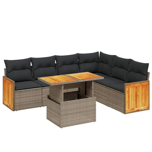 vidaXL Salon de jardin avec coussins 7 Pièces gris résine tressée