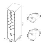 Caisson de bureau armoire meuble de rangement à roulettes avec 8 tiroirs 109 x 28 x 41 cm blanc 03_0009111