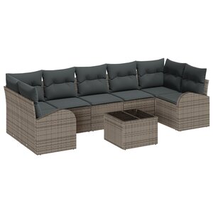 vidaXL Ensemble de canapés de jardin 8 pièces avec coussins gris poly rattan