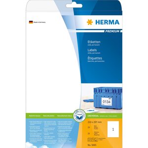 Etiquettes premium, 25 feuilles a4 210 x 297 mm, blanc 25 sur 25f herma