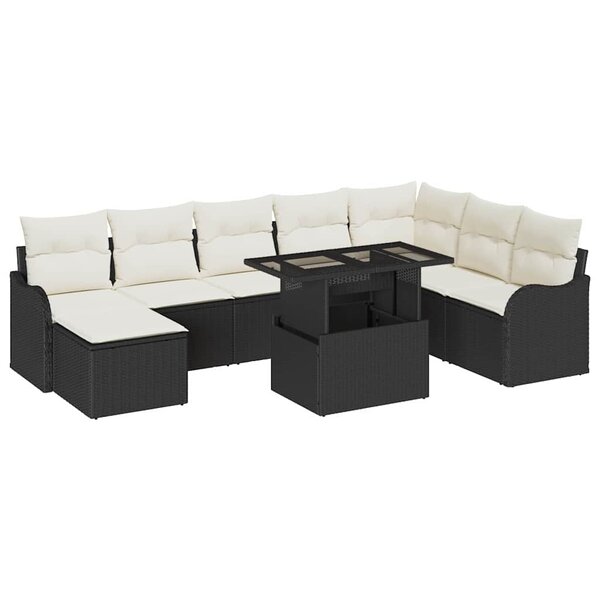 vidaXL Ensemble de canapé de jardin 9 pc Noir Poly rotin