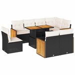 vidaXL Salon de jardin avec coussins 9 Pièces noir résine tressée acacia