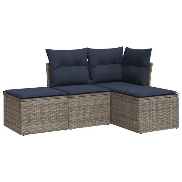vidaXL Salon de jardin 4 Pièces avec coussins gris résine tressée