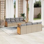 vidaXL Salon de jardin avec coussins 9 Pièces beige résine tressée