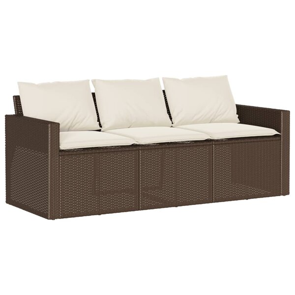 vidaXL Canapé de jardin avec coussins 3 places brun résine tressée