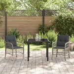 vidaXL Set de dîner de jardin 3 pièces avec coussins en rattan poly gris clair
