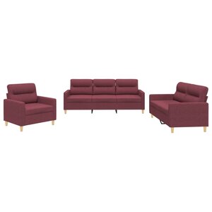vidaXL Ensemble de canapés 3 Pièces avec coussins Rouge bordeaux Tissu