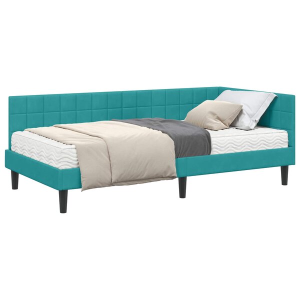 vidaXL Cadre de lit d'angle avec matelas 2 pc Turquoise 90 x 190 cm