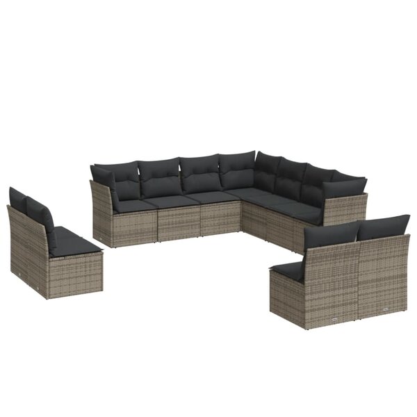 vidaXL Salon de jardin 11 Pièces avec coussins gris résine tressée