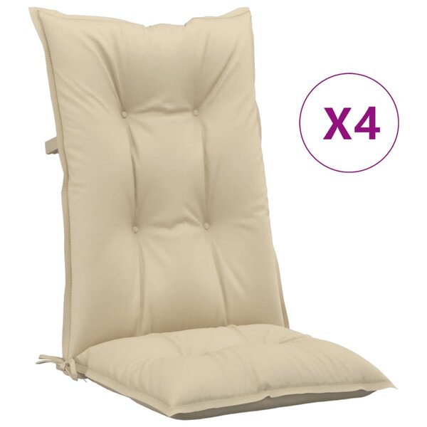 vidaXL Coussins de chaise de jardin dossier haut lot de 4 beige tissu