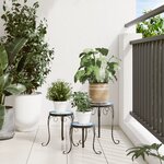 vidaXL Supports pour plantes 3 Pièces bleu et blanc céramique