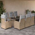 vidaXL Ensemble à manger de jardin et coussins 9 Pièces mélange beige