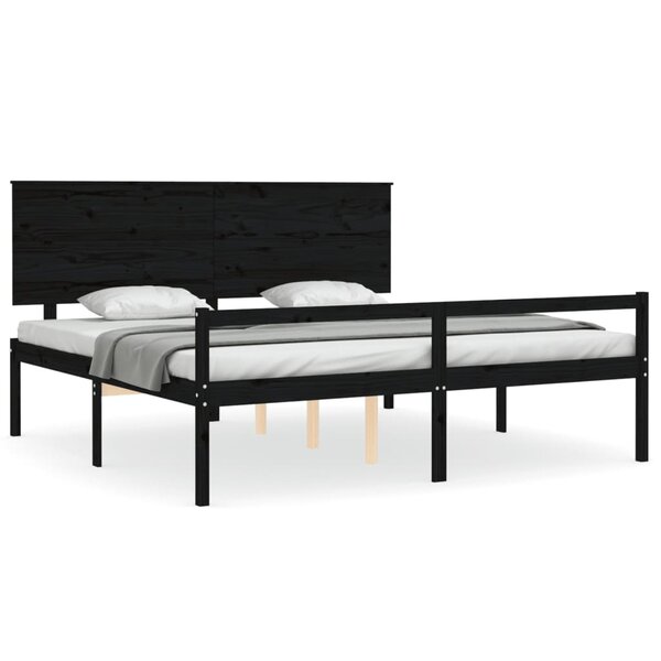 vidaXL Lit pour personne âgée tête de lit noir 200x200 cm bois massif