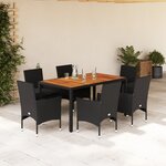 vidaXL Ensemble à manger de jardin et coussins 7Pièces noir rotin acacia