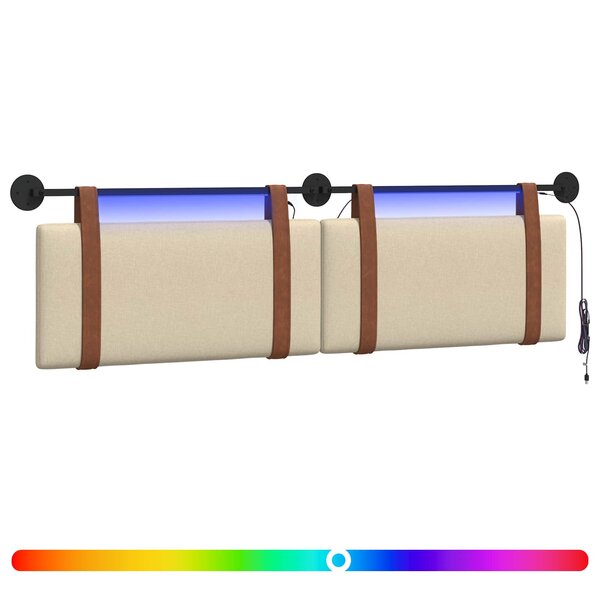vidaXL Tête de lit suspendue Avec lumière LED Crème PU antique