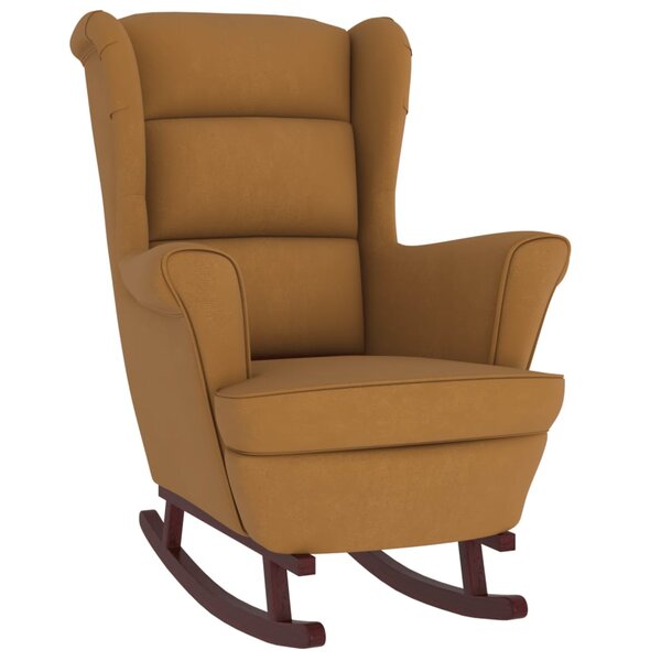 vidaXL Fauteuil à bascule pieds en bois massif d'hévéa Marron Velours