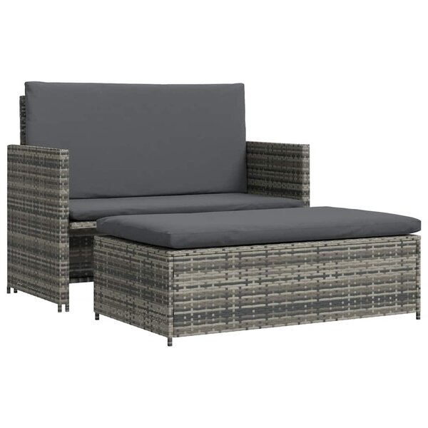 vidaXL Salon de jardin 2 Pièces avec coussins Résine tressée Gris