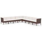vidaXL Salon de jardin 9 Pièces avec coussins résine tressée marron