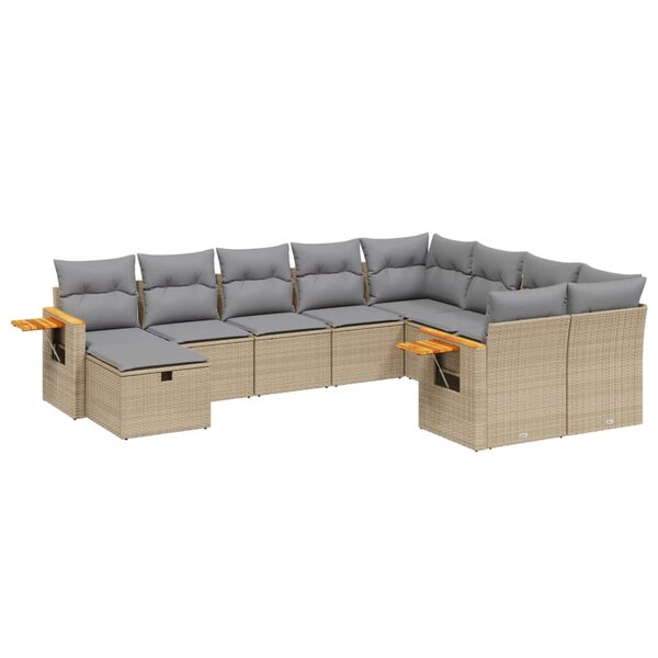 vidaXL Salon de jardin avec coussins 10 Pièces beige résine tressée