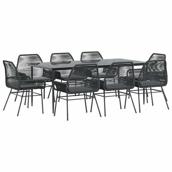 vidaXL Ensemble à manger de jardin coussins 9Pièces noir poly rotin verre