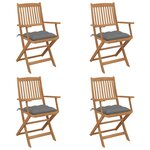 vidaXL Chaises pliables de jardin lot de 4 avec coussins Bois d'acacia