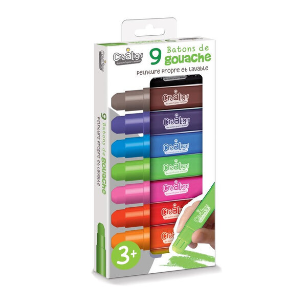 Peinture gouache - Bâtons - 9 couleurs - Lavable - Scolaire - Loisirs créatifs - Dès 3 ans