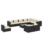 vidaXL Salon de jardin 11 Pièces avec coussins Résine tressée Noir