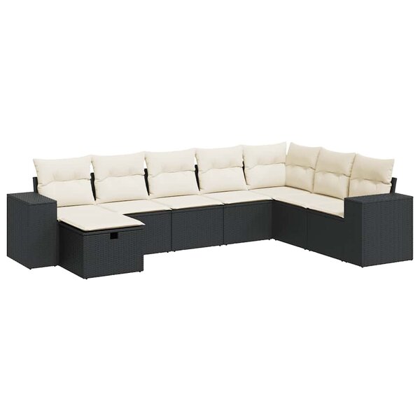 vidaXL Salon de jardin 8 Pièces avec coussins noir résine tressée