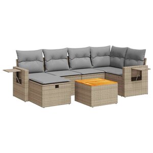 vidaXL Salon de jardin avec coussins 7 Pièces beige résine tressée