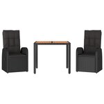 vidaXL Ensemble à manger de jardin avec coussins 3 Pièces Noir