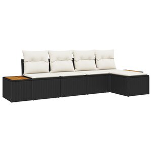 vidaXL Ensemble de Canapés de Jardin 5 Pièces avec Coussins Noir Poly Rattan Acacia