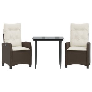 vidaXL Ensemble à manger de jardin 3 Pièces et coussins marron poly rotin