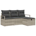 Set de canapé de jardin vidaXL 4 pièces avec coussins Gris clair Poly Rotin