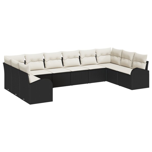 vidaXL Ensemble de Jardin de 10 pièces avec coussins en rattan poly noir