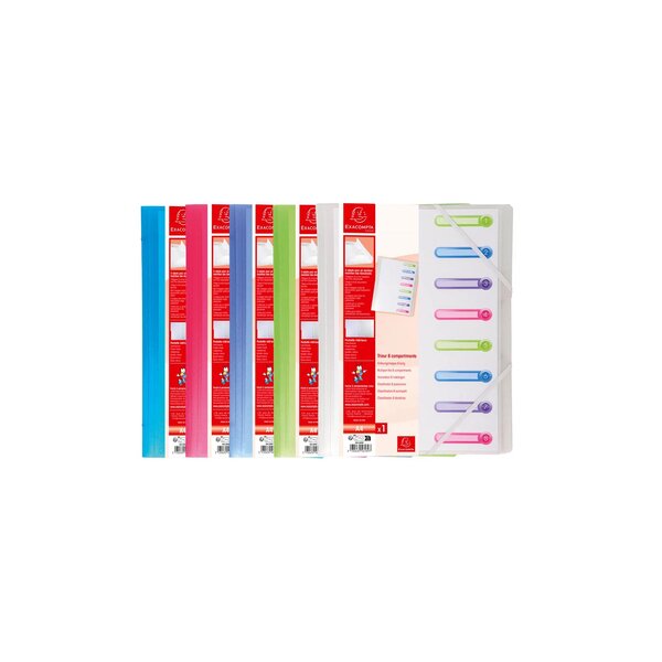 Trieur Polypropylène 3 Rabats Chromaline 8 Compartiments - Couleurs Assorties - X 10 - Exacompta