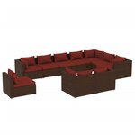 vidaXL Salon de jardin 10 Pièces avec coussins Résine tressée Marron