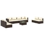 vidaXL Salon de jardin 9 Pièces avec coussins Résine tressée Marron