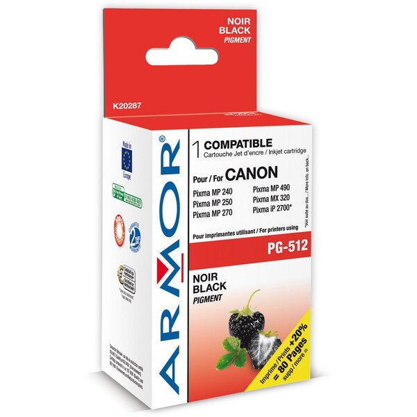 Cartouche d'encre remanufacturée, compatible pour canon pg-512 - noir (blister 1 unité)