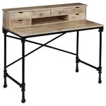 Bureau table meuble travail informatique bois de manguier massif et acier 110 cm 0502126