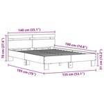 vidaXL Cadre de lit Chêne noir 135 x 190 cm Bois d'ingénierie