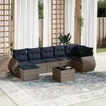 vidaXL Salon de jardin 8 Pièces avec coussins gris résine tressée