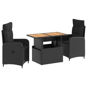 vidaXL Ensemble de repas extérieur 3 Pièces Noir