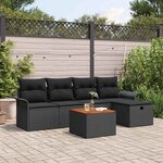 vidaXL Ensemble de canapé de jardin avec coussin 6 Pièces Noir polyrotin