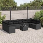 vidaXL Ensemble de canapé de jardin 11 Pièces Noir Poly rotin