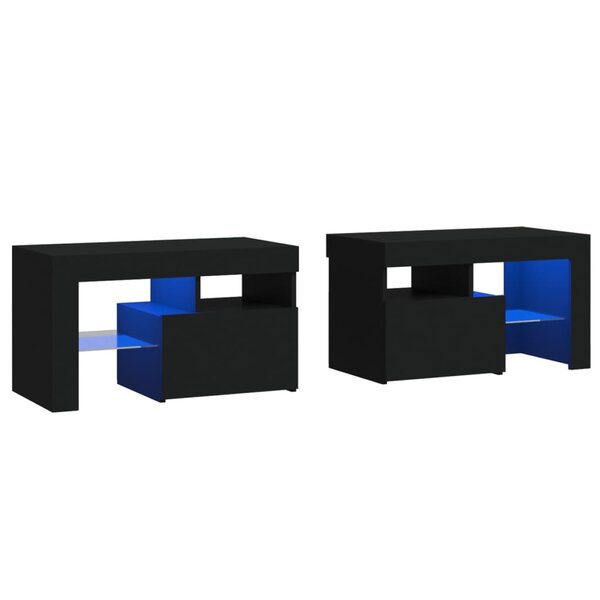vidaXL Tables de chevet 2 Pièces et lumières LED Noir 70x36 5x40 cm